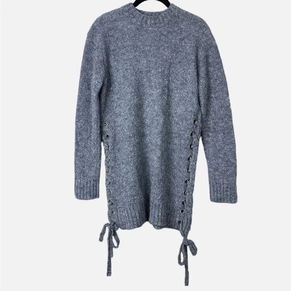 Lovers + Friends | Gray Sweater Dress Lace-up Side Ties - Picture 4 of 9